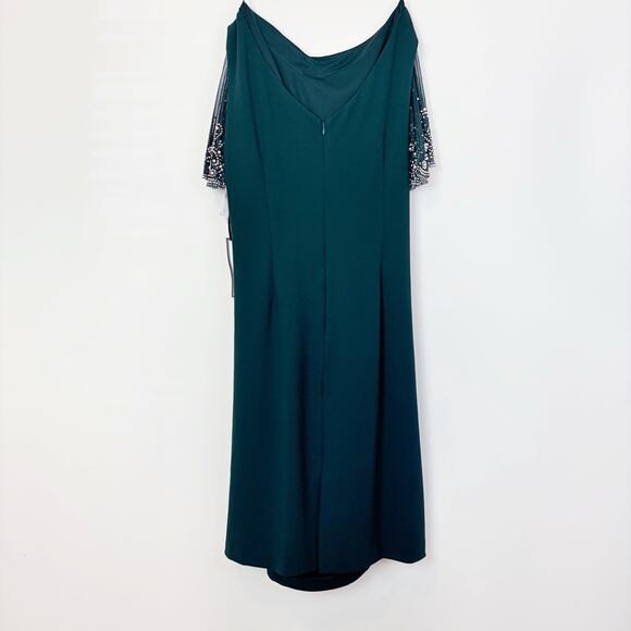 Betsy & Adam Plus "Emily" Short Scuba Crepe Beaded Flutter Sleeve Dress 18W Pine - Picture 4 of 14